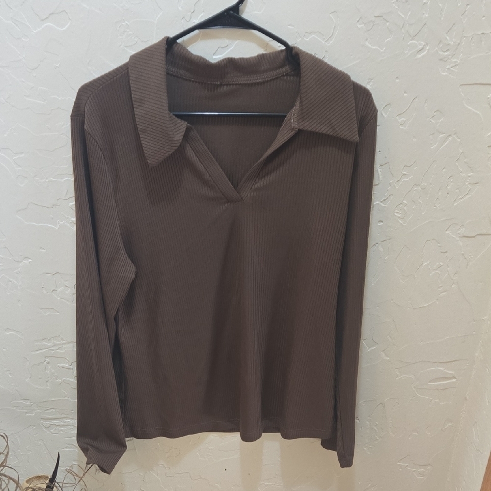 3/$10 SHEIN Chocolate Brown Long Sleeve Top